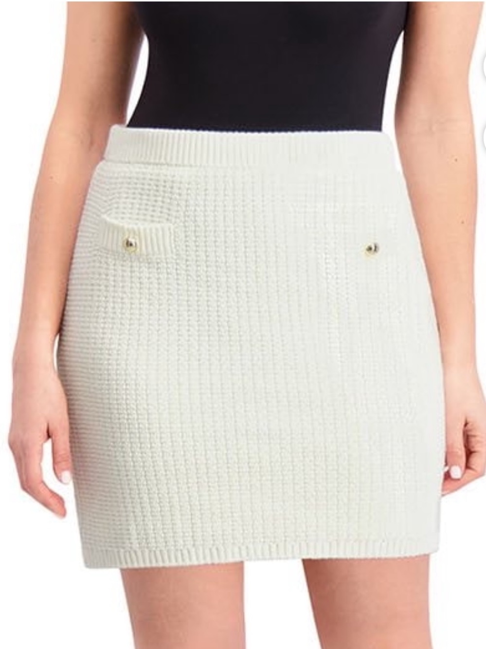 French Connection Cream Mini Sweater Skirt NWT Textured Knit Gold Button Detail